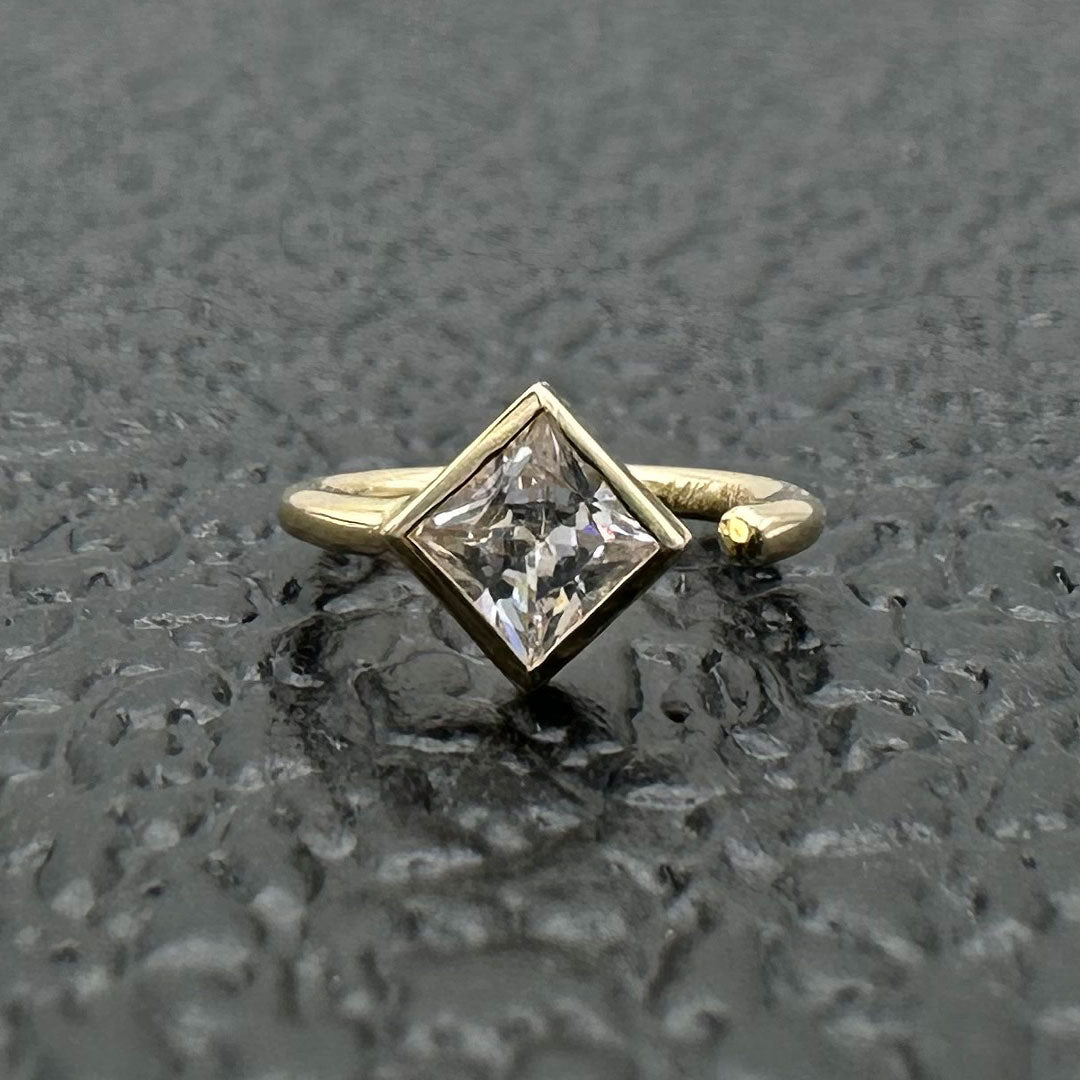 14k CZ Princess Cut Bezel Nose Hoop 18G